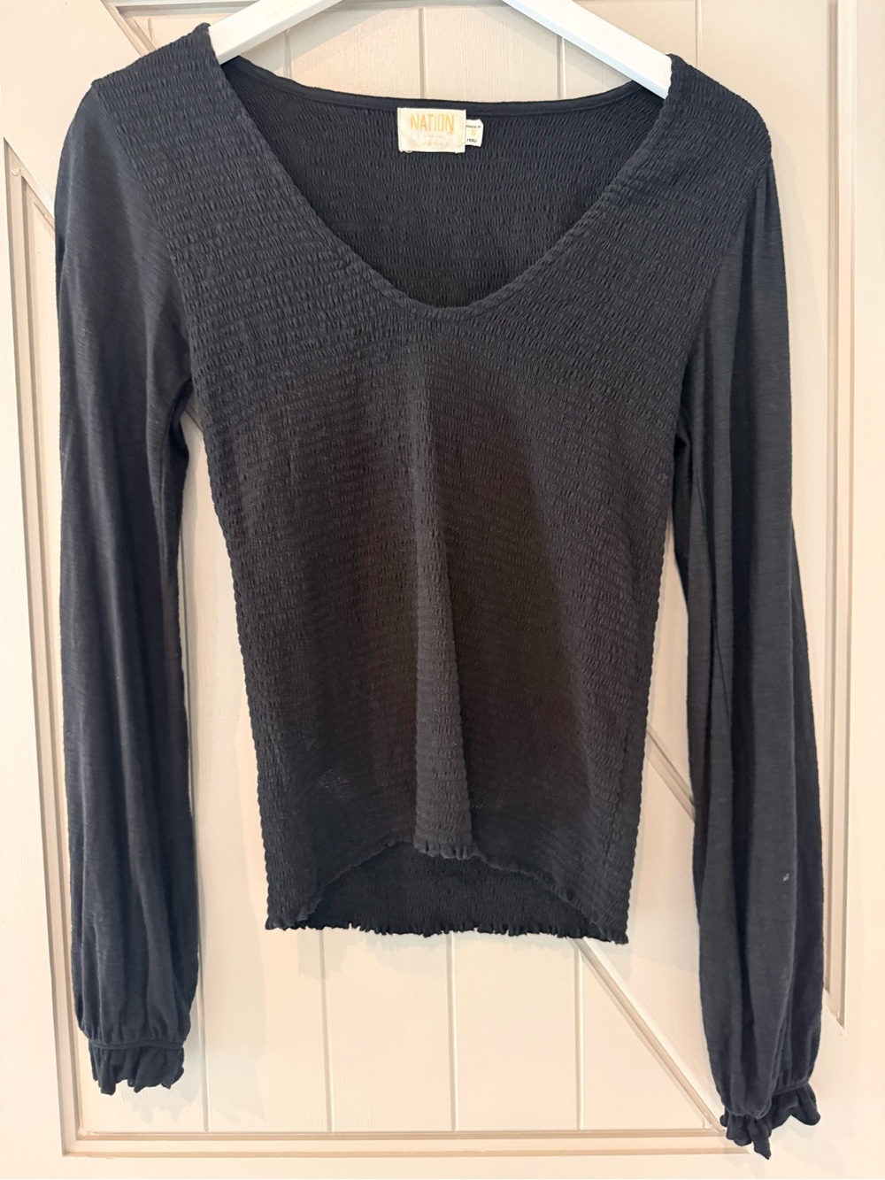 NATION LTD Black Long-Sleeve V-Neck Women's Top